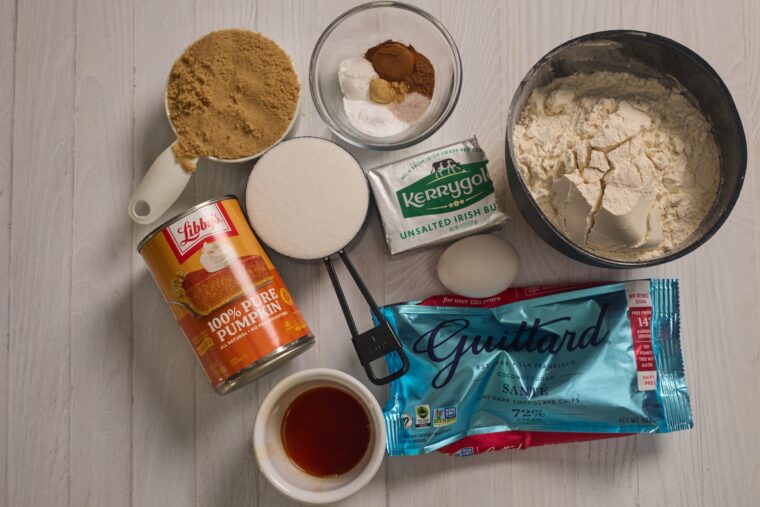 ingredients for pumpkin chocolate chip cookies
