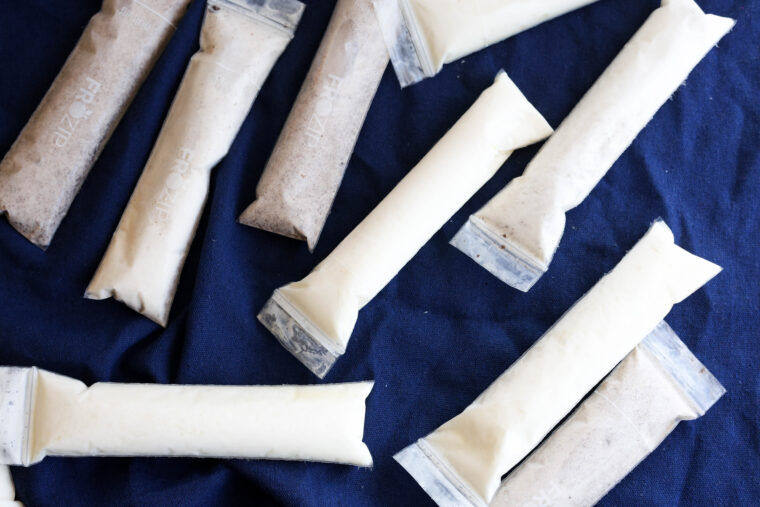 ninja slushi ice cream pops on a blue towel